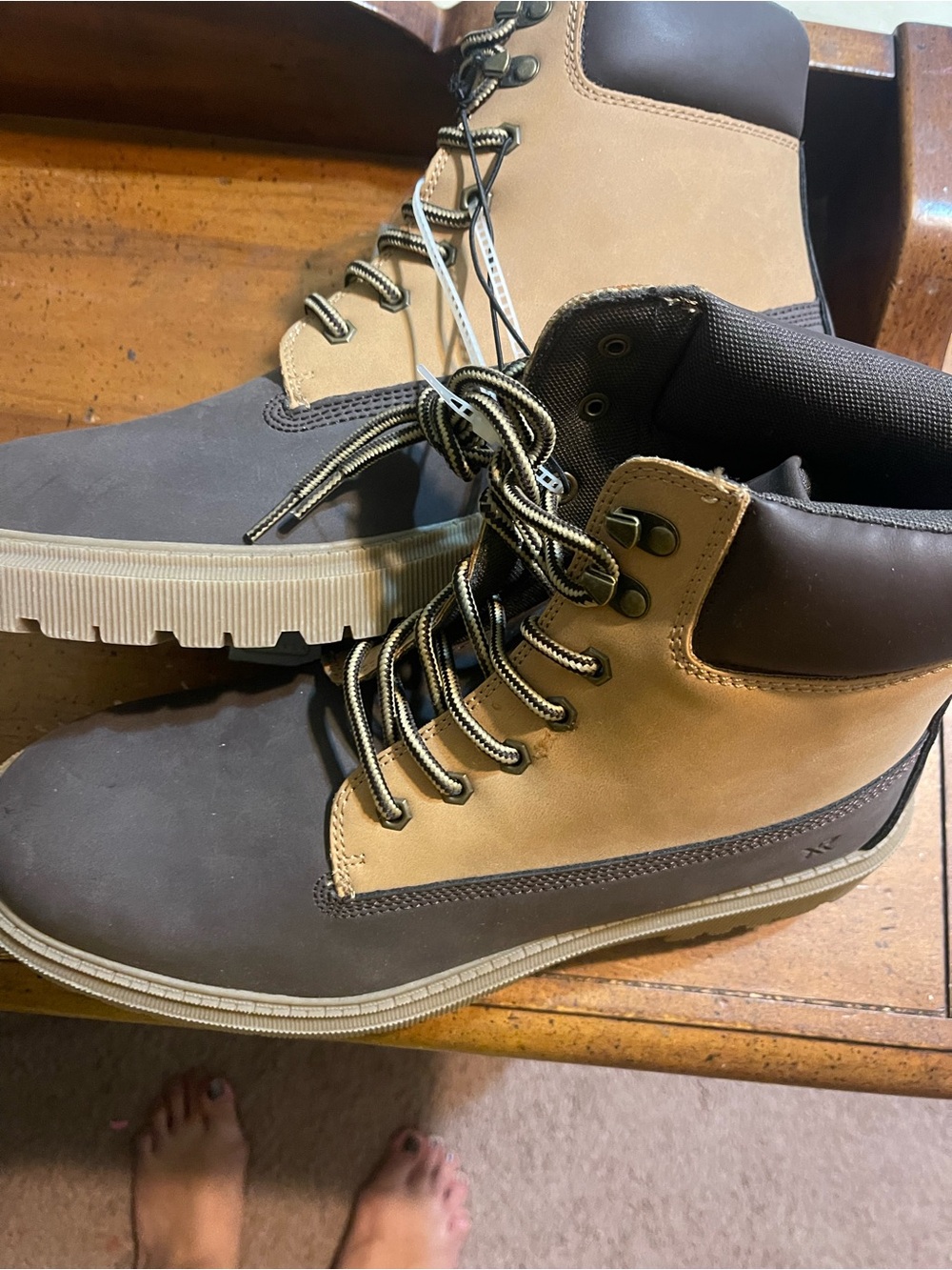 Men's Two-Tone Brown Work Boots with Padded Collar